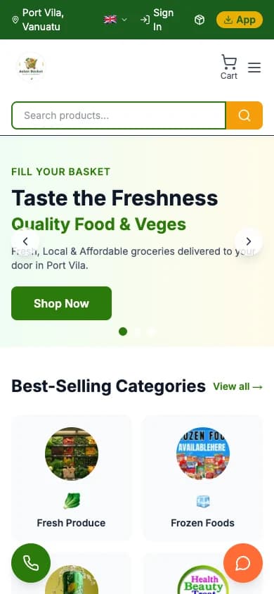Aelan Basket website homepage on mobile