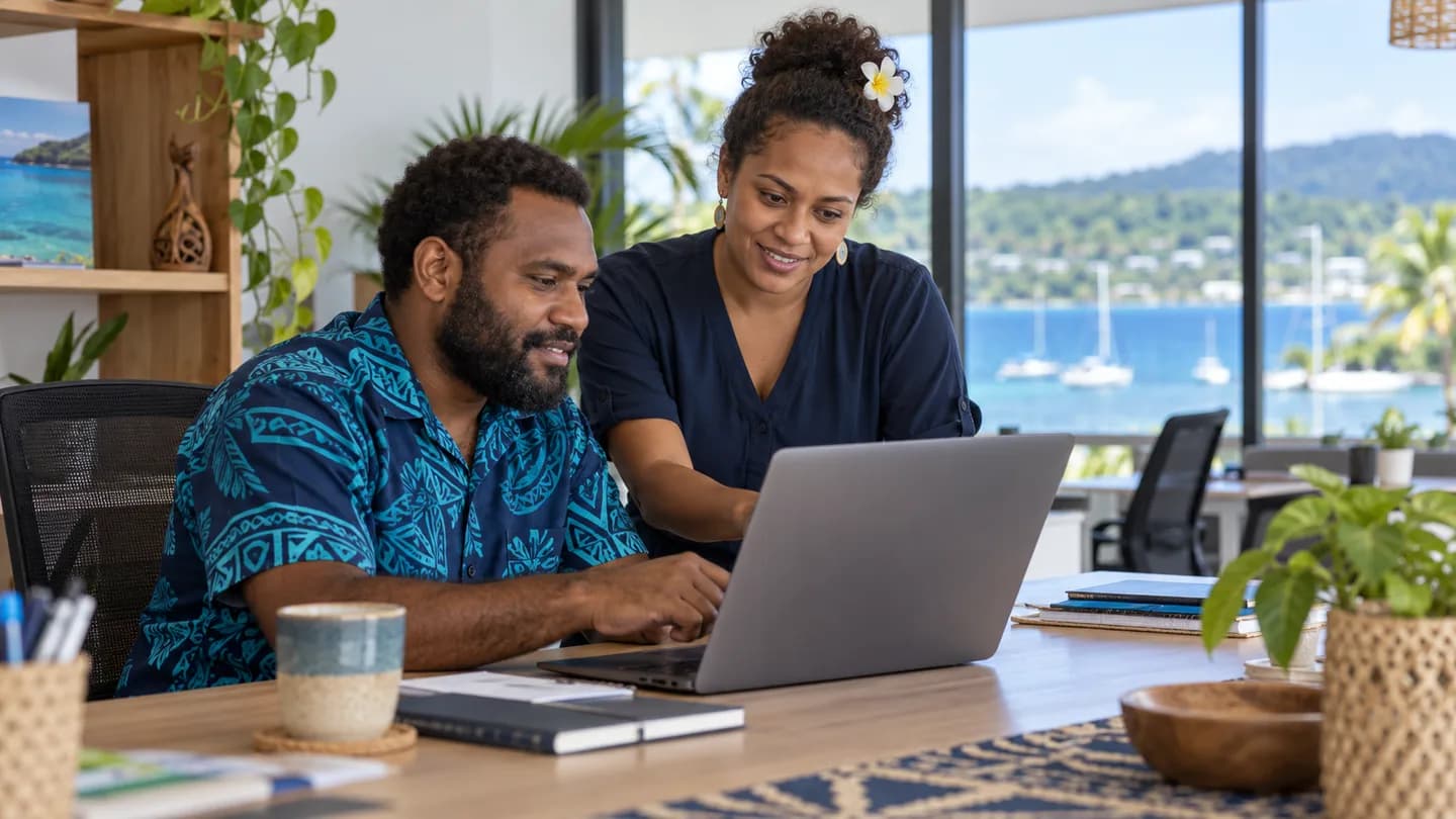Website Maintenance Handover in Vanuatu: A Practical Ownership Checklist Illustrative Vanuatu business team reviewing a website maintenance handover